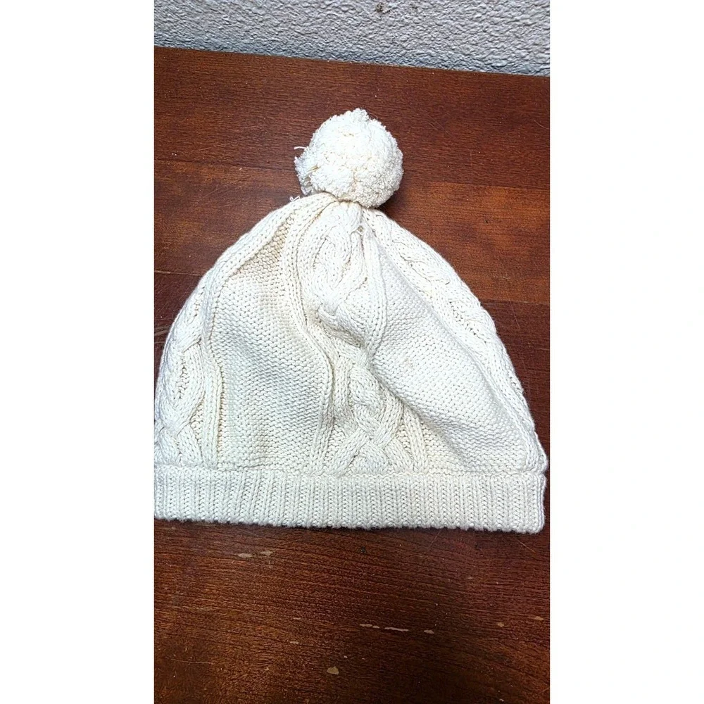 Baby Gap Ivory Cable Knit Pom-Pom Beanie Hat 0-6 Months Baby‎ Winter Warm